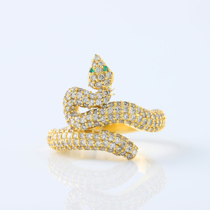 925 Silver Moissanite Diamond Bling Bling Green Emerald Eye Snake Finger Ring