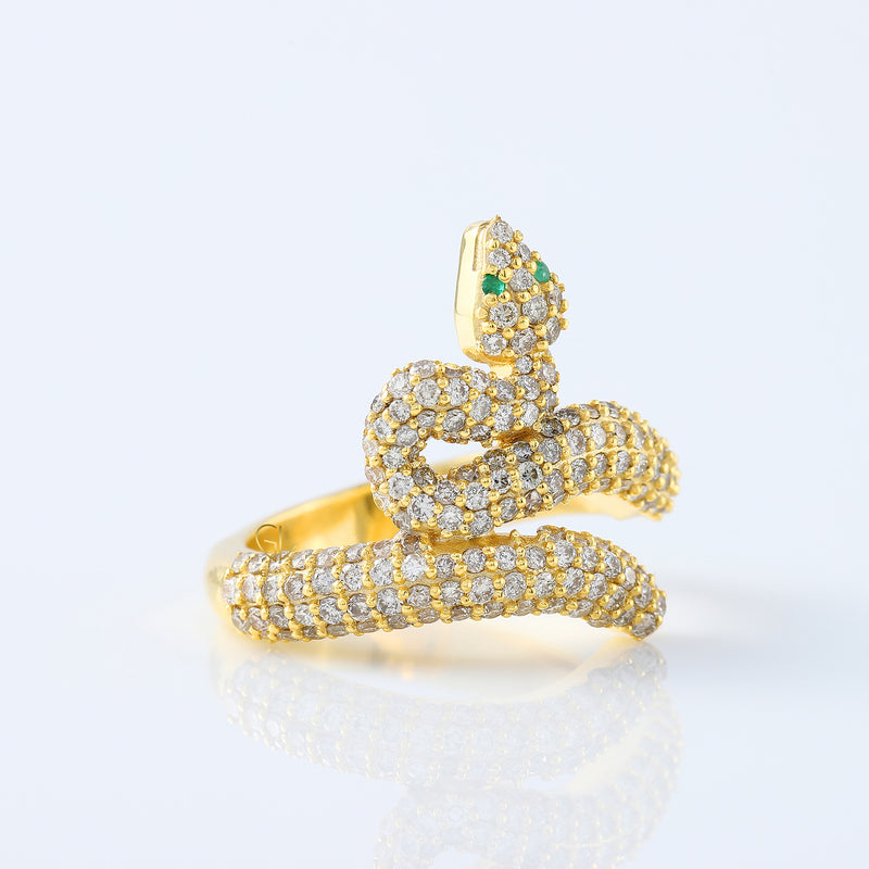 925 Silver Moissanite Diamond Bling Bling Green Emerald Eye Snake Finger Ring