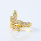 Bling Bling Lab Grown Diamond Green Emerald Eye Snake Finger Ring