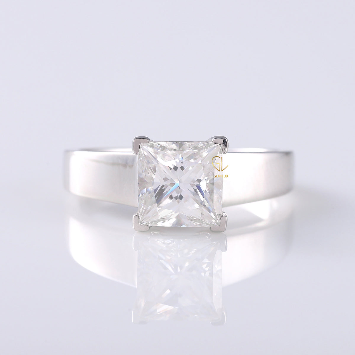 Men's Engagement Ring, Princess Cut Moissanite Diamond Wide Band Men's Solitaire Ring 