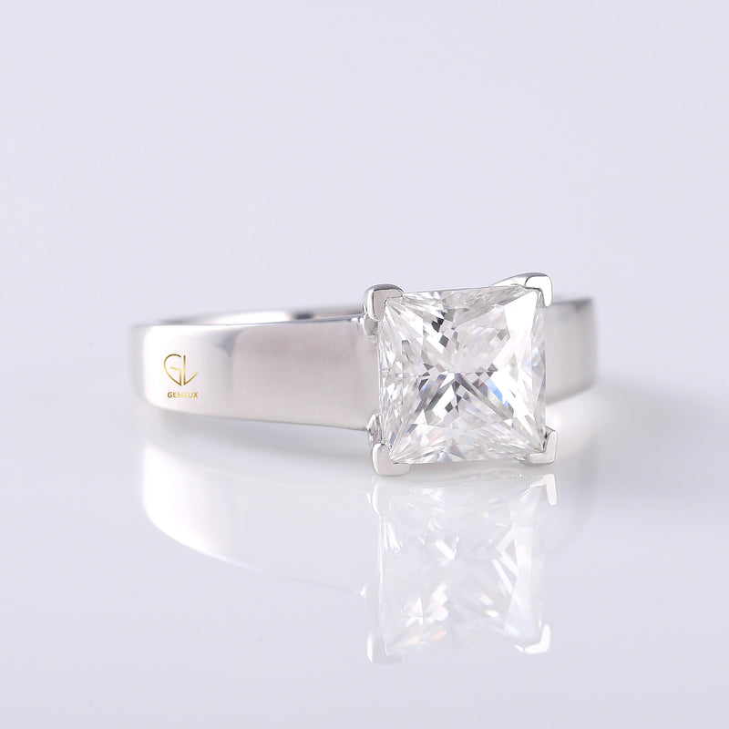 Men's Engagement Ring, Princess Cut Moissanite Diamond Wide Band Men's Solitaire Ring