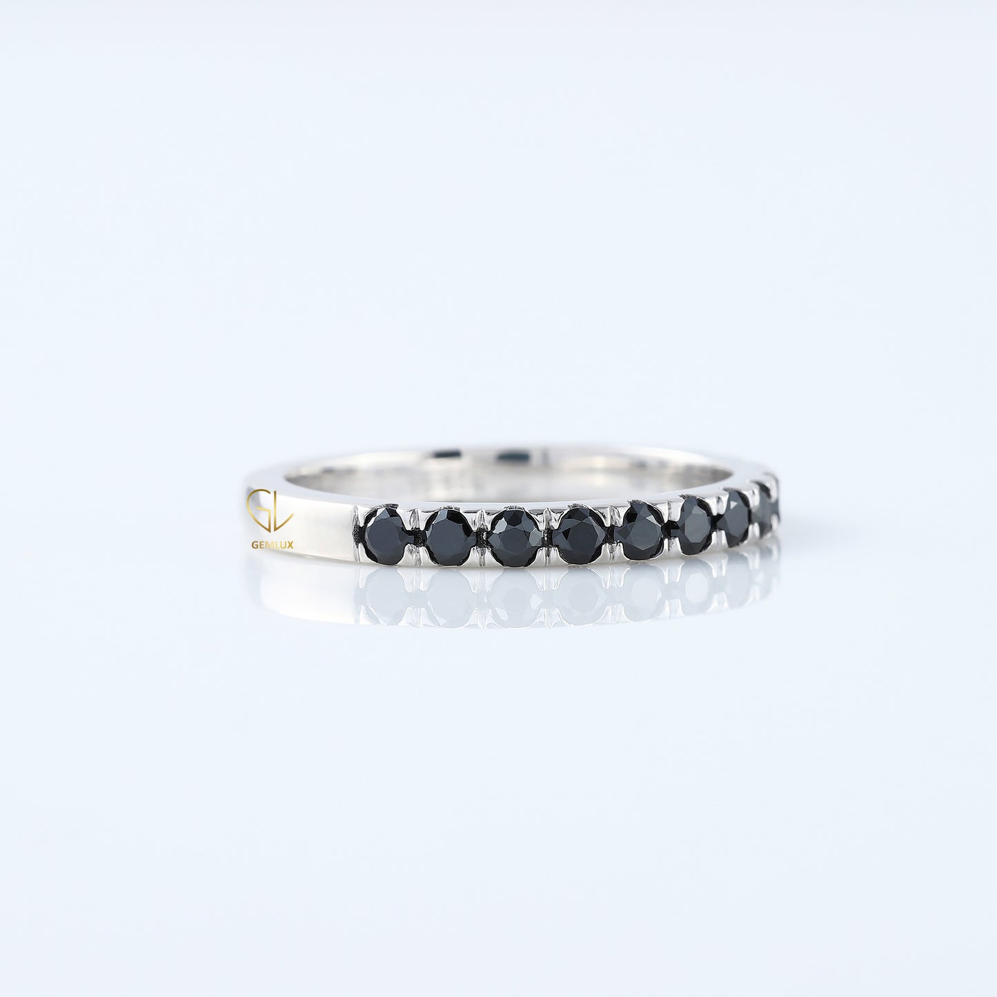 Round Cut Black Moissanite Diamond Eternity Wedding Band