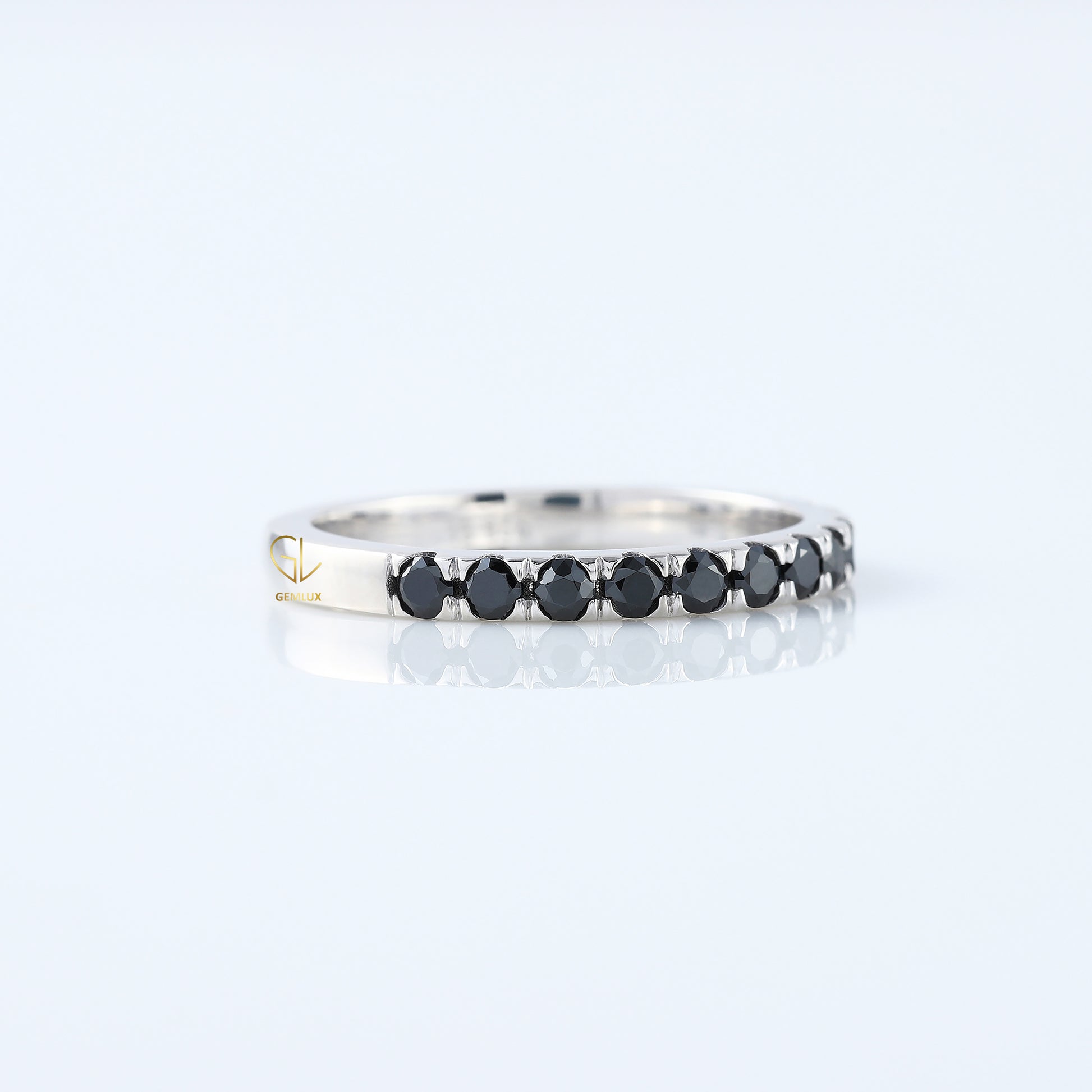 Round Cut Black Moissanite Diamond Eternity Wedding Band