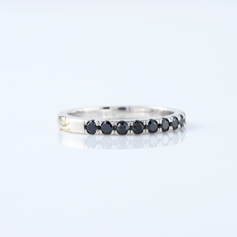 Round Cut Black Moissanite Diamond Eternity Wedding Band