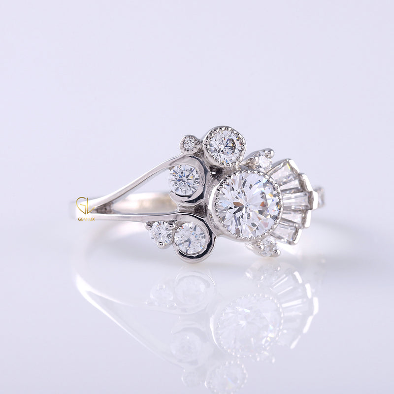 Round Moissanite Bezel Set Cluster Ring