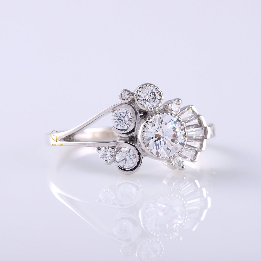 Round Moissanite Bezel Set Cluster Ring