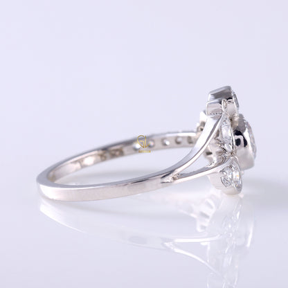 Round Moissanite Bezel Set Cluster Ring, unique design ring