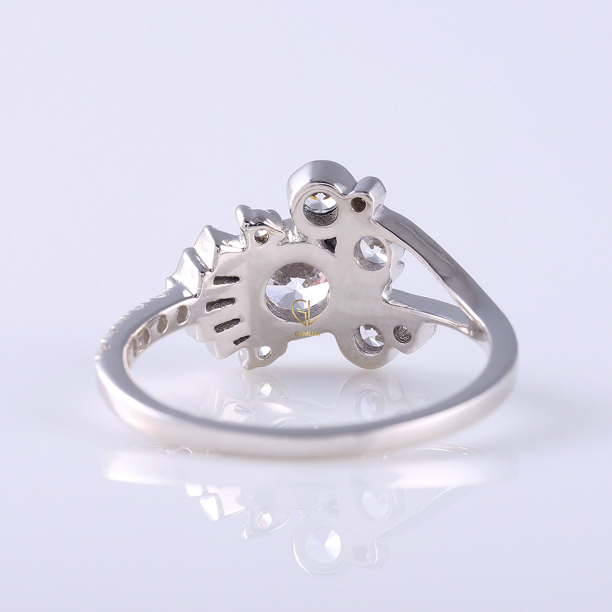 Round Moissanite Bezel Set Cluster Ring, unique design ring