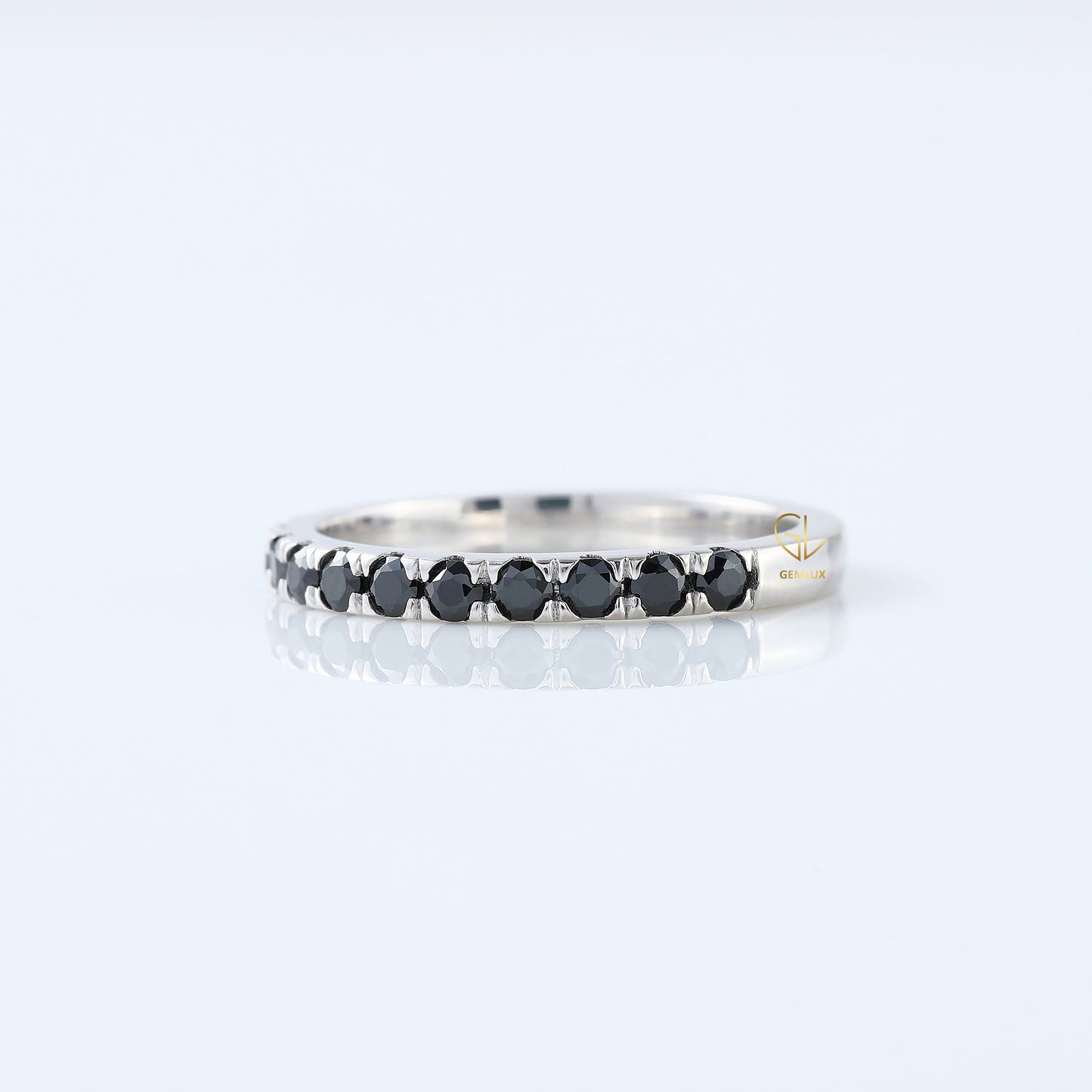 Round Cut Black Moissanite Diamond Eternity Wedding Band