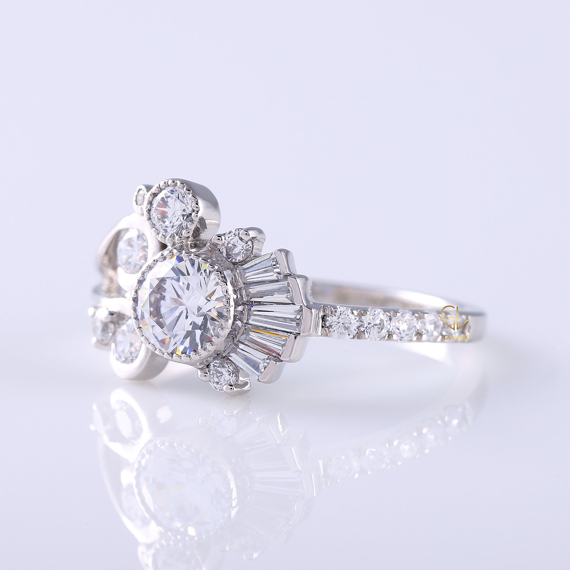 Round Moissanite Bezel Set Cluster Ring, unique design ring