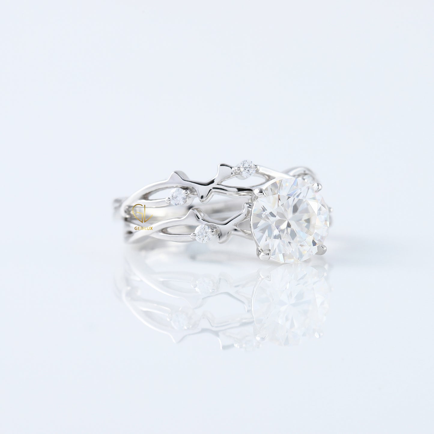 Twig Ring Set, IGI Certified Round Cut Lab Grown Diamond Ring With Matching Eternity Band