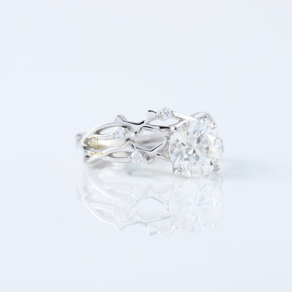 Twig Ring Set, IGI Certified Round Cut Lab Grown Diamond Ring With Matching Eternity Band