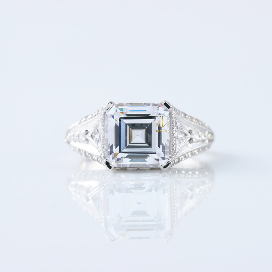 Asscher Cut Moissanite Vintage Engagement Ring