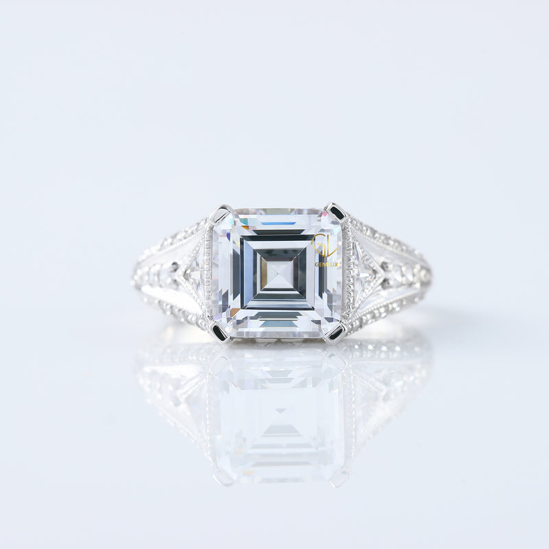 4 Carat Asscher Cut Diamond Vintage Engagement Ring