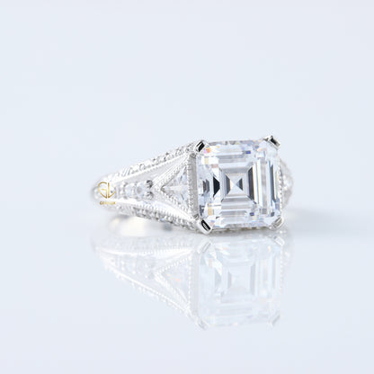 Vintage Art Deco Asscher Cut Moissanite Diamond Engagement Ring