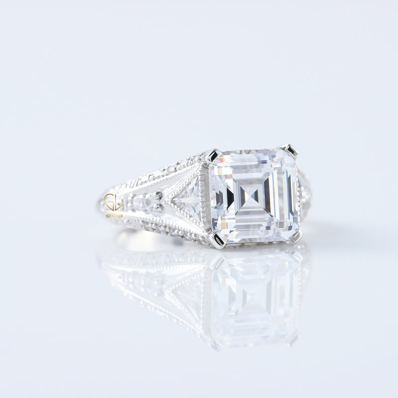 4 Carat Asscher Cut Diamond Vintage Engagement Ring