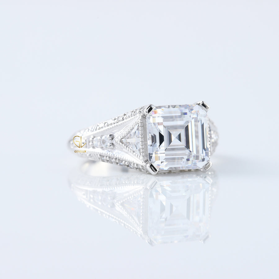4 Carat Asscher Cut Diamond Vintage Engagement Ring