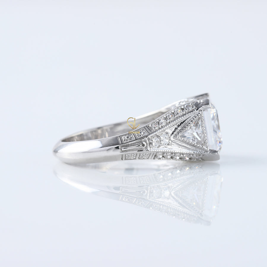 Asscher Cut Moissanite Vintage Engagement Ring