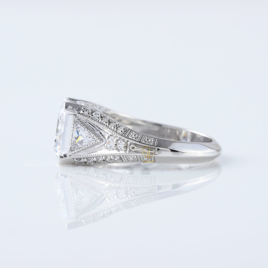 4 Carat Asscher Cut Diamond Vintage Engagement Ring