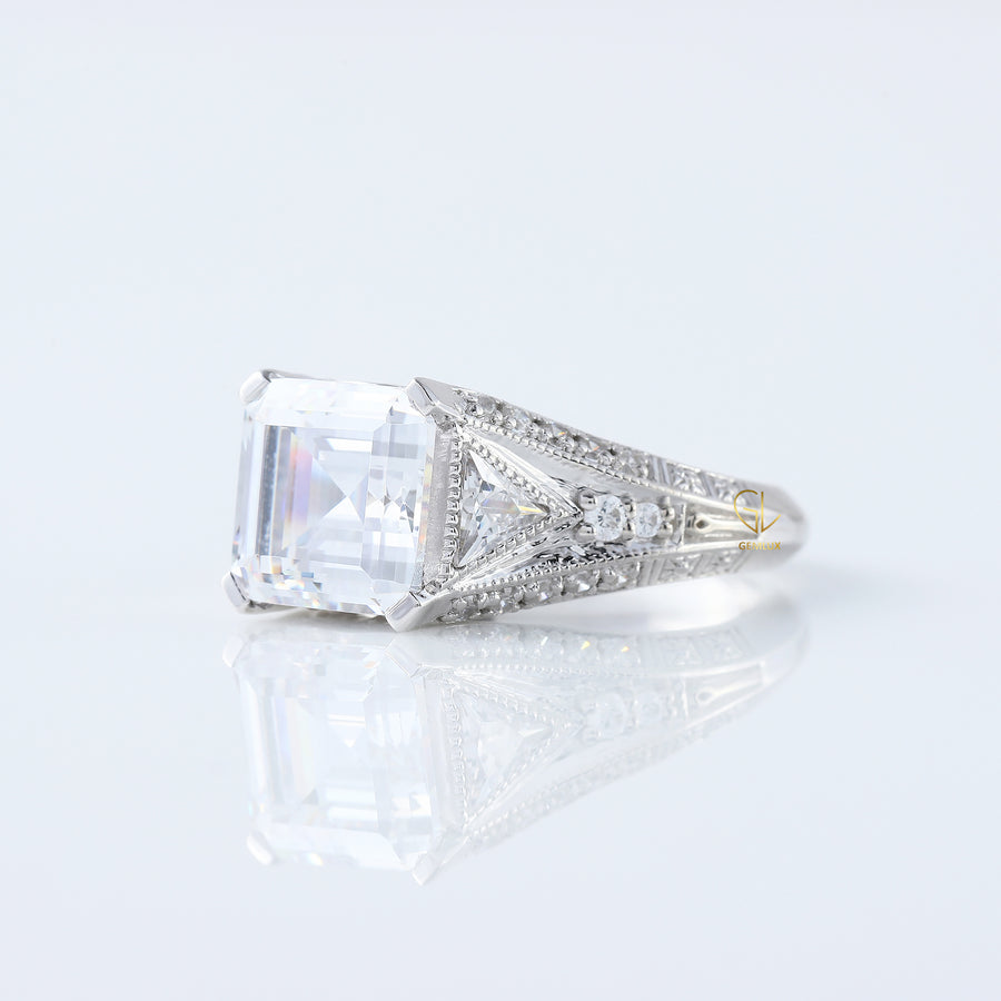 4 Carat Asscher Cut Diamond Vintage Engagement Ring