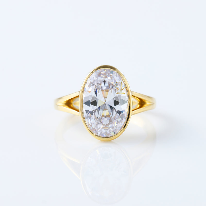 IGI Certified Oval Cut Diamond Solitaire Split Shank Ring