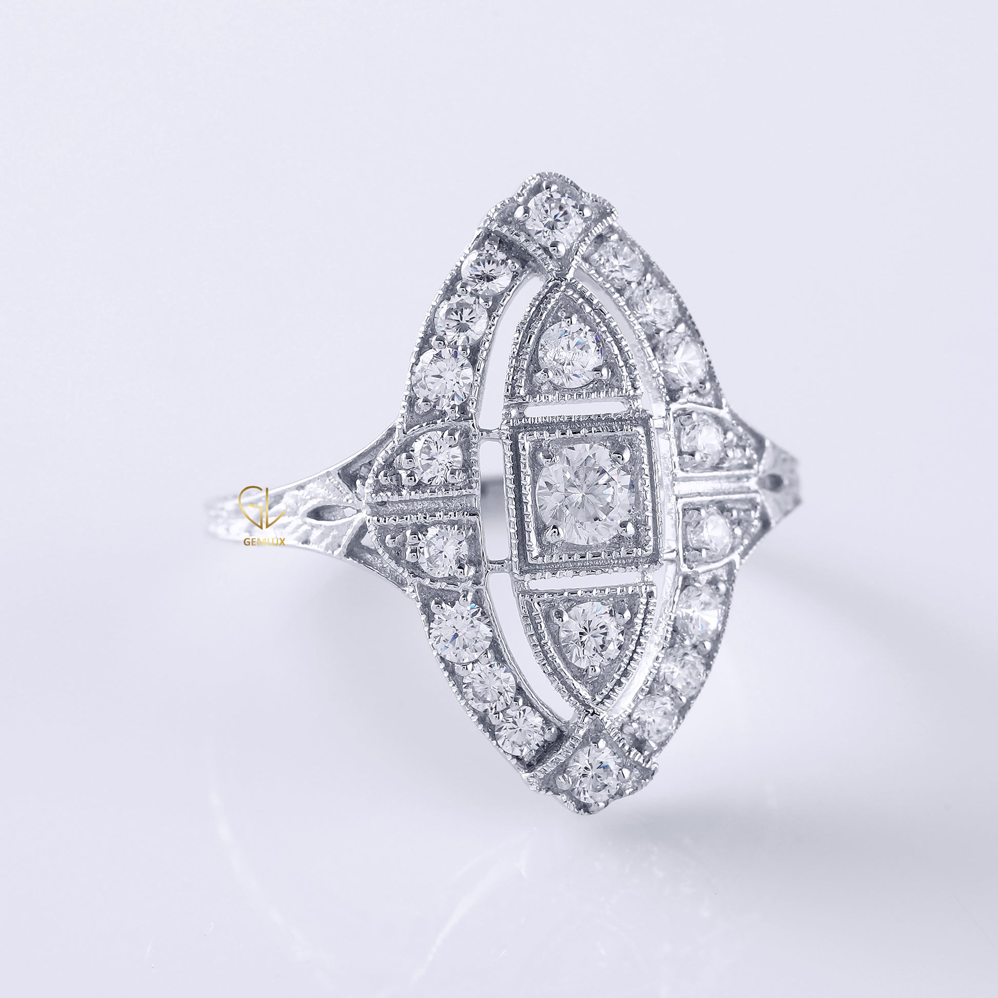 Vintage Inspired Moissanite Milgrain Ring