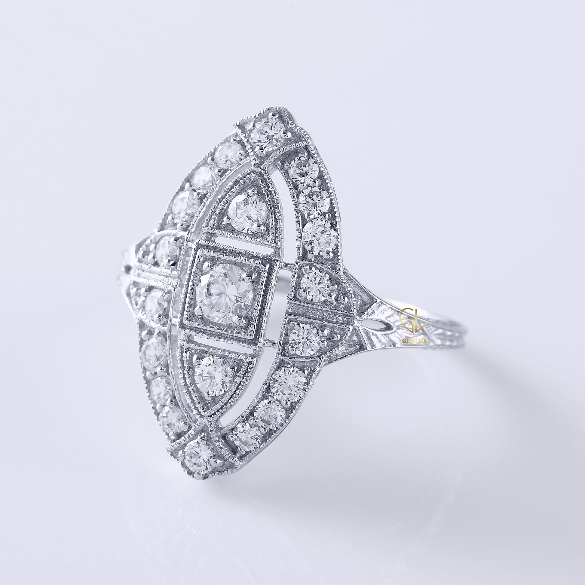 Vintage Inspired Moissanite Milgrain Ring