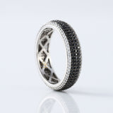Black & White Round Cut Moissanite Diamond Eternity Wedding Band, Day & Night Band 
