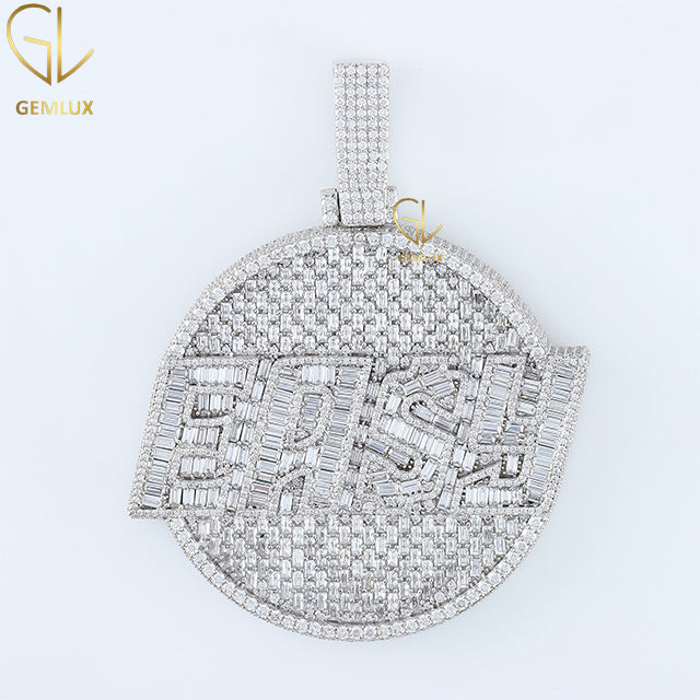 Big Round Baguette Diamond Letter Moissanite Pendant