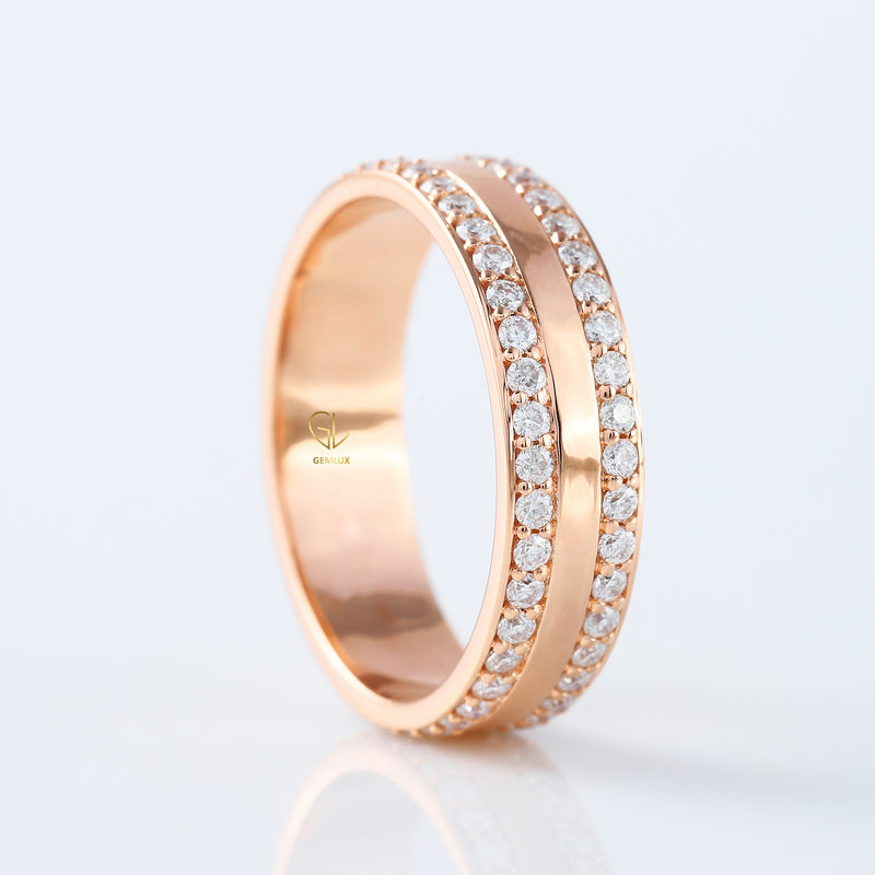 Round Cut Lab Grown Diamond Two Row Eternity Wedding Band