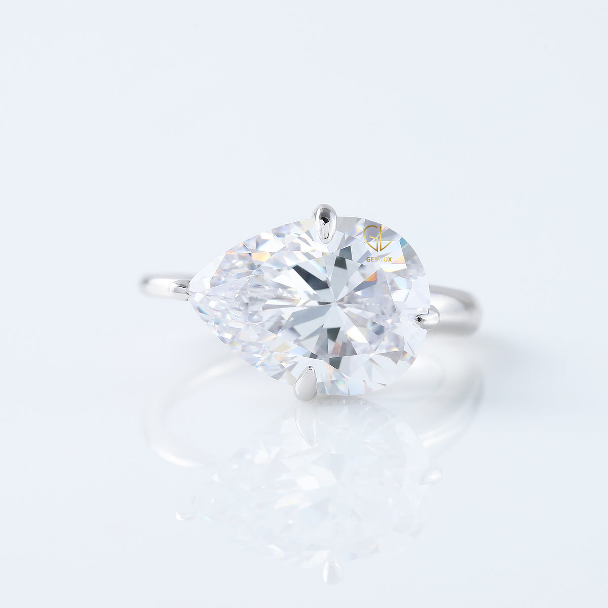 East To West Pear Cut Moissanite Diamond Hidden Halo Engagement Ring