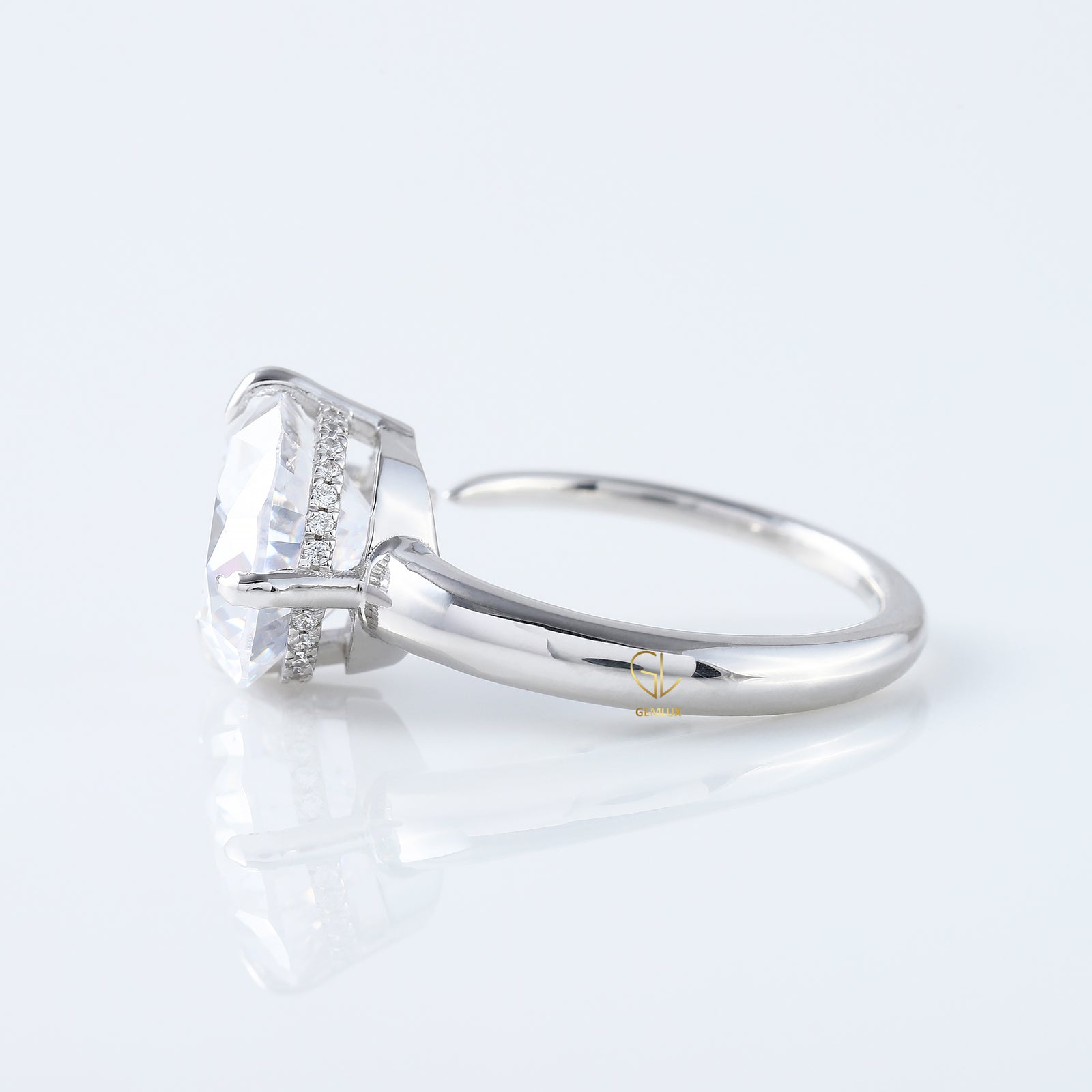 Certified East To West Pear Cut Lab Grown Diamond Hidden Halo Classic Solitaire Engagement Ring