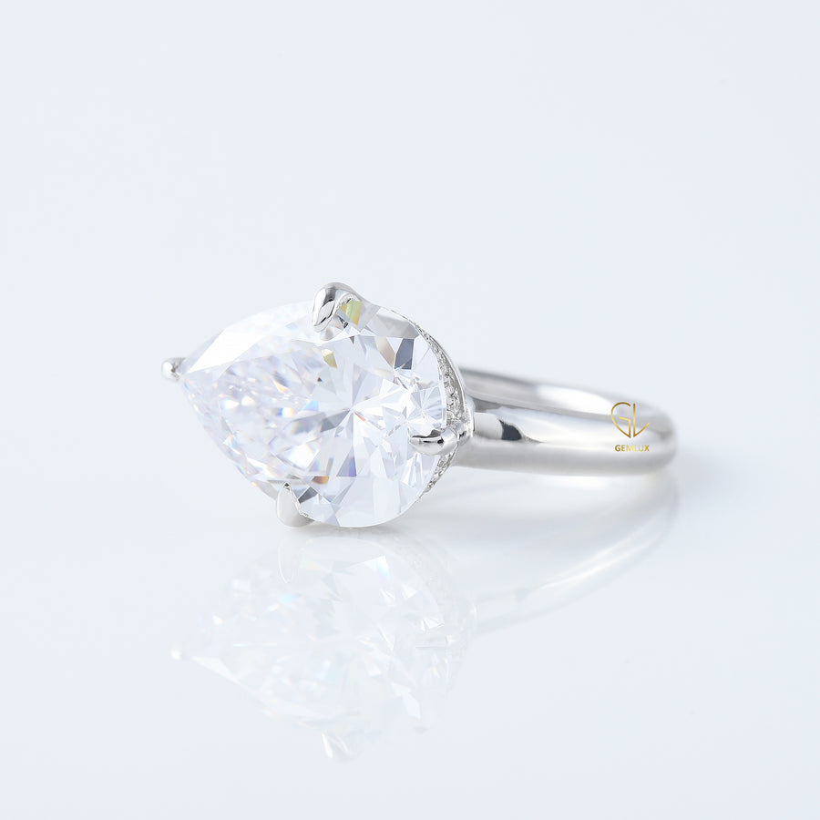 Pear Cut East West Diamond Hidden Halo Ring