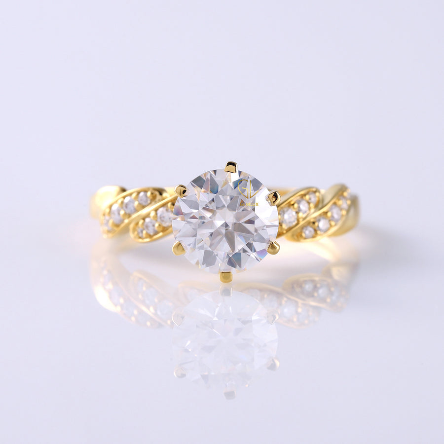 2 Carat Round Moissanite Twisted Ring