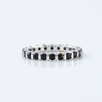 Round Cut Black Moissanite Diamond Bar Setting Eternity Wedding Band