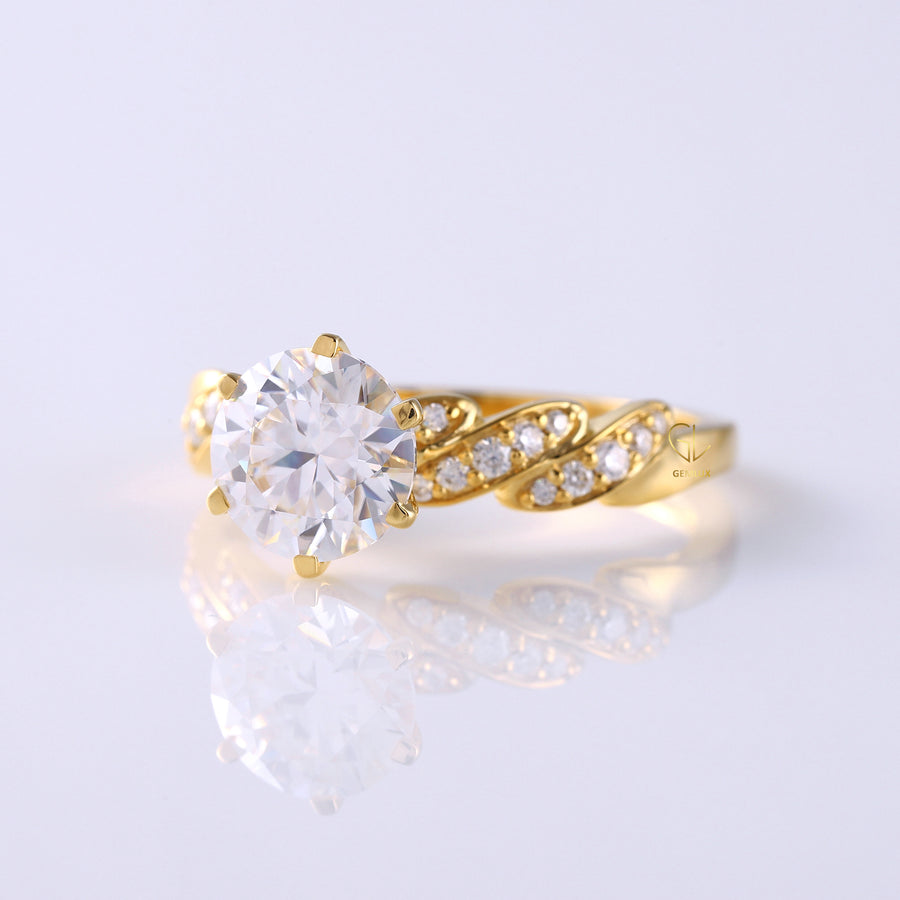 2 Carat Round Moissanite Twisted Ring