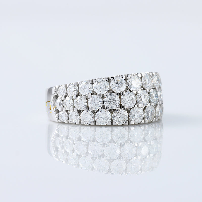 Round Cut Moissanite Diamond Three Row Half Eternity Wedding Band