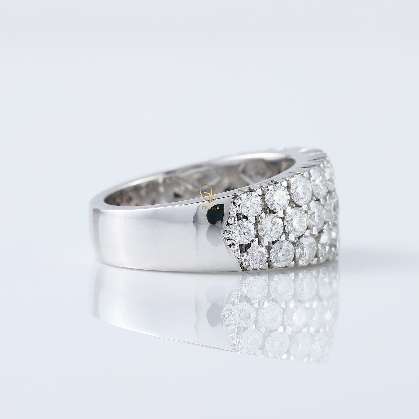 Certified Round Cut Lab Grown Diamond Three Row Half Eternity Men's Wedding Band 