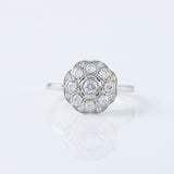 Art Deco Round Cut Moissanite Diamond Bezel Set Floral Halo Engagement Ring