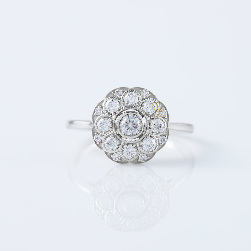 Art Deco Round Diamond Halo Engagement Ring