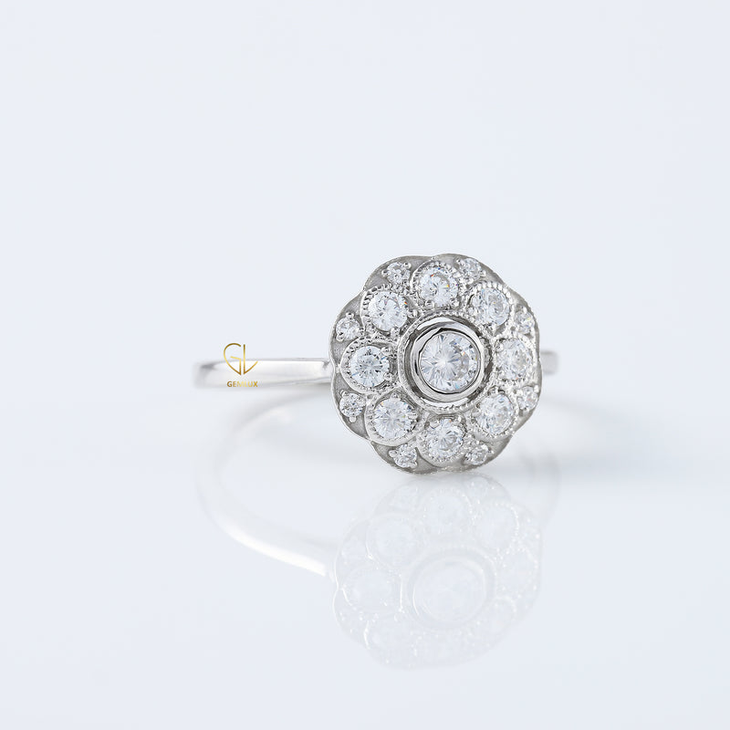 Art Deco Round Diamond Halo Engagement Ring