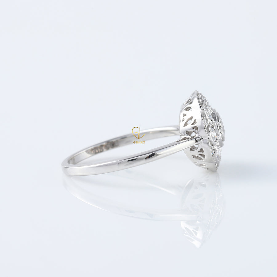Round Moissanite Bezel Set Art Deco Ring