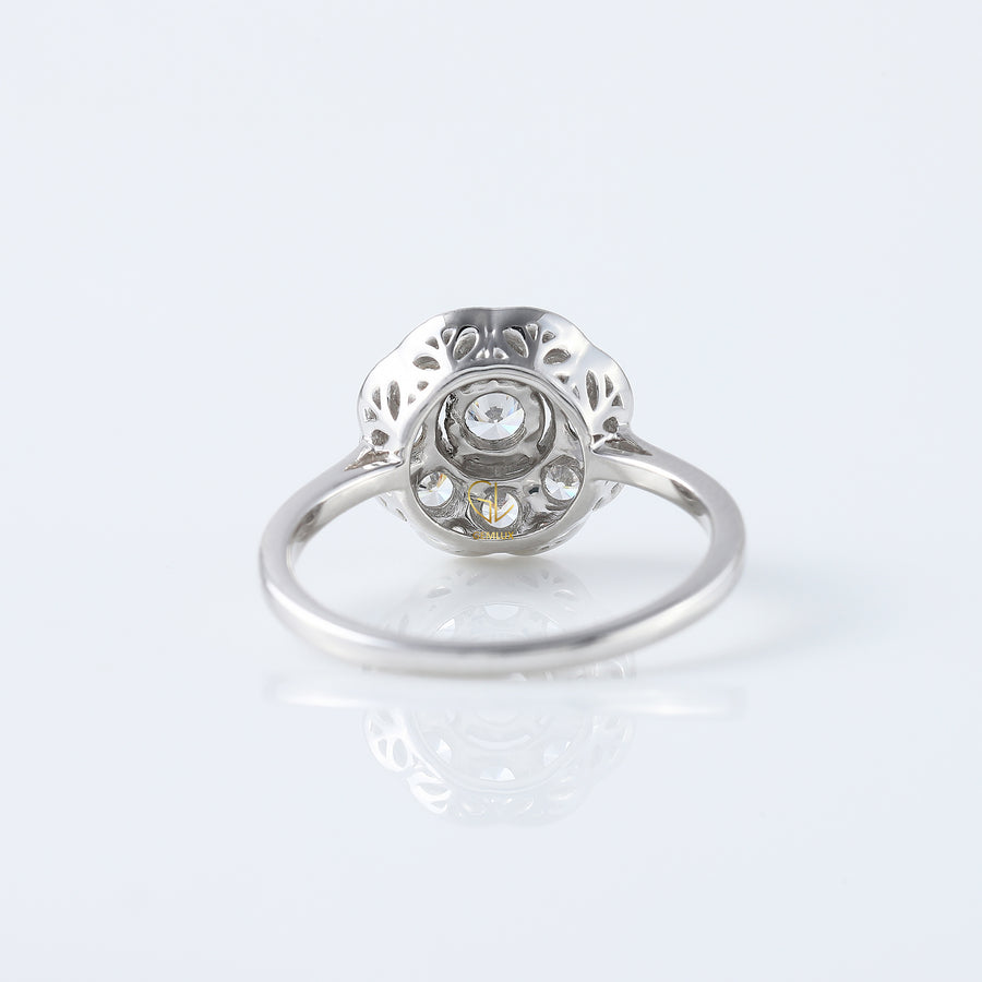 Round Moissanite Bezel Set Art Deco Ring