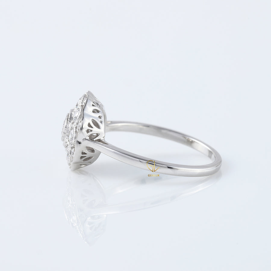 Round Moissanite Bezel Set Art Deco Ring