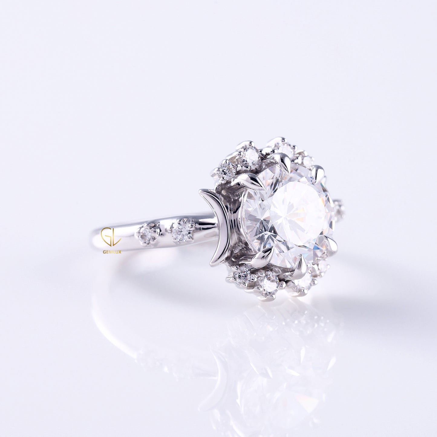 Round Moissanite Celestial Engagement Ring