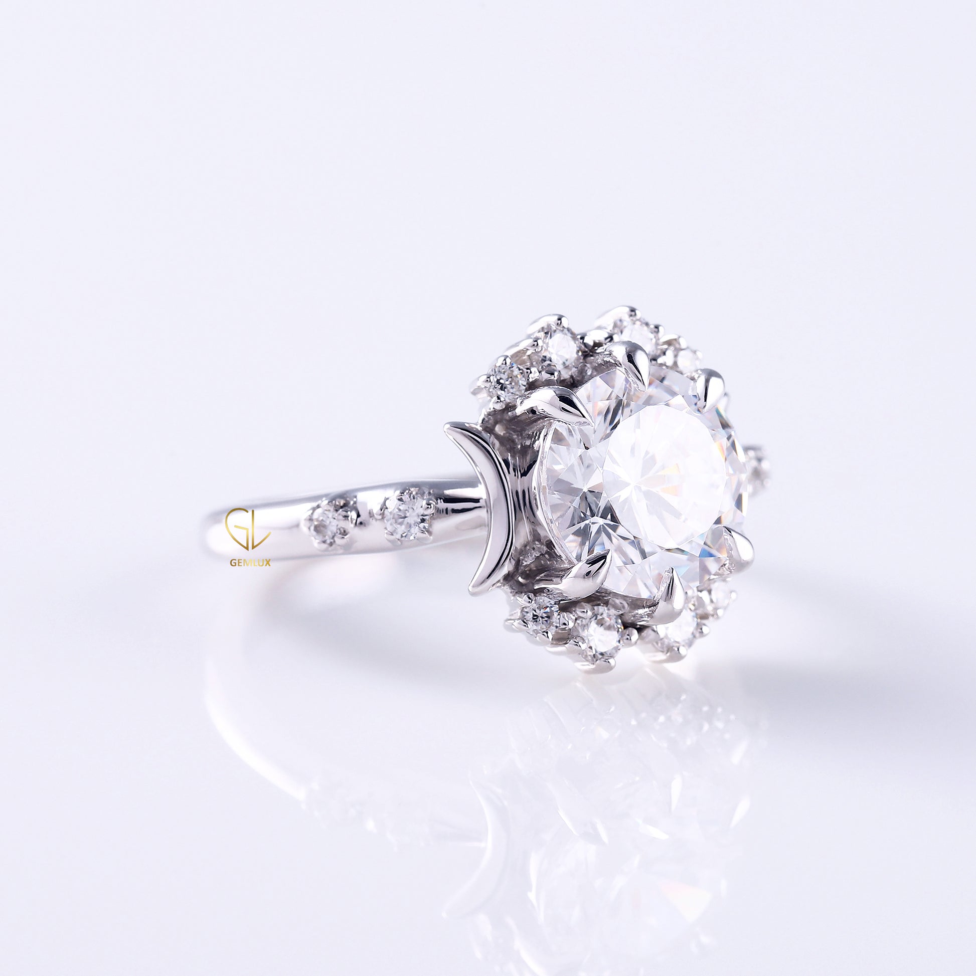 Round Moissanite Celestial Engagement Ring