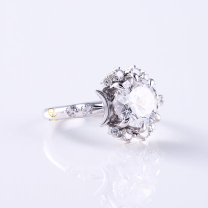 Round Moissanite Celestial Engagement Ring