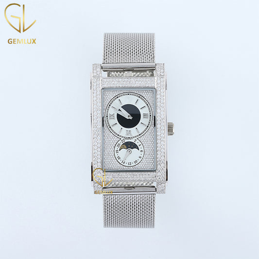 Moissanite Diamond Iced Out Rectangle Dial Quartz Watch 