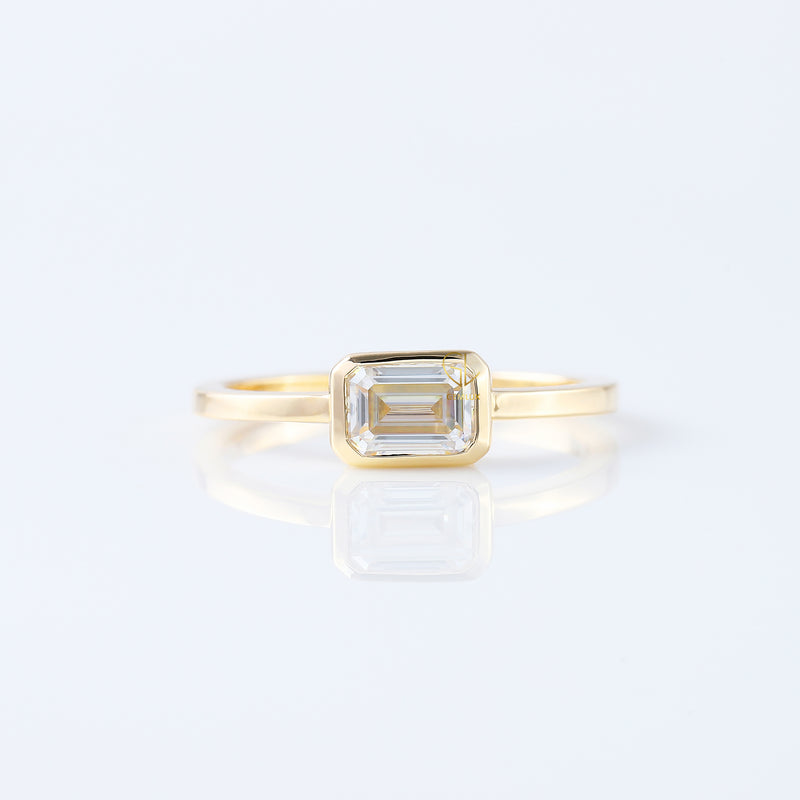 Emerald East West Diamond Bezel Set Ring