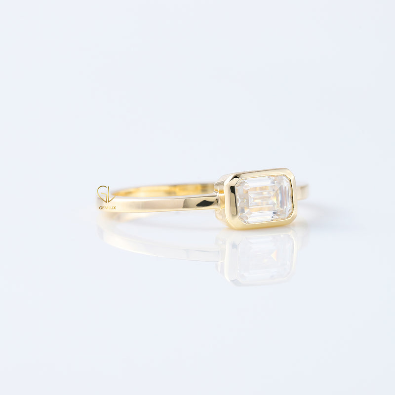 Emerald East West Diamond Bezel Set Ring